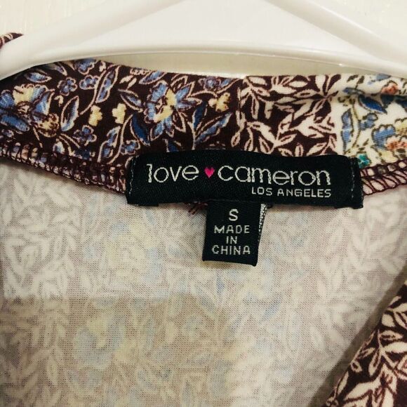 Love Cameron LA Floral Print Long Sleeve Stretch Mini Dress Brown &‎ Ivory Small - Picture 3 of 6